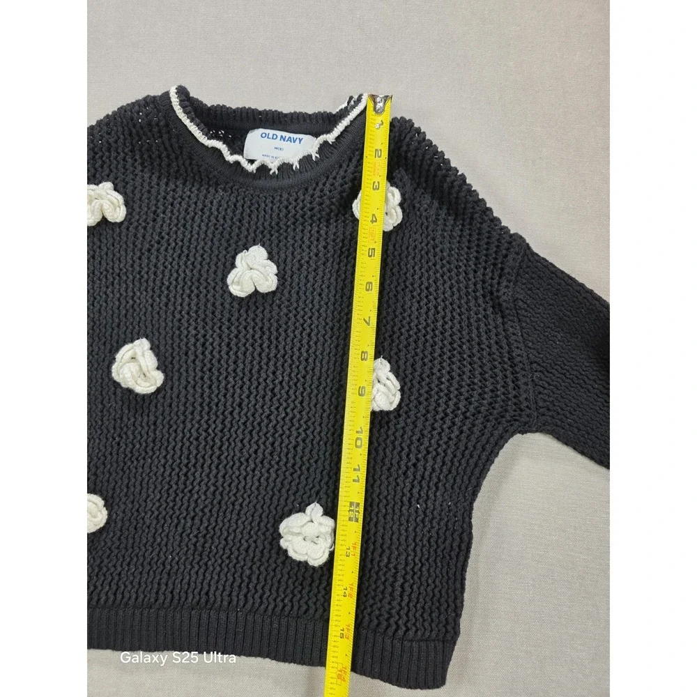 Old Navy Girls Black Sweater Medium 8 Loose Weave 3D‎ Pom Poms
